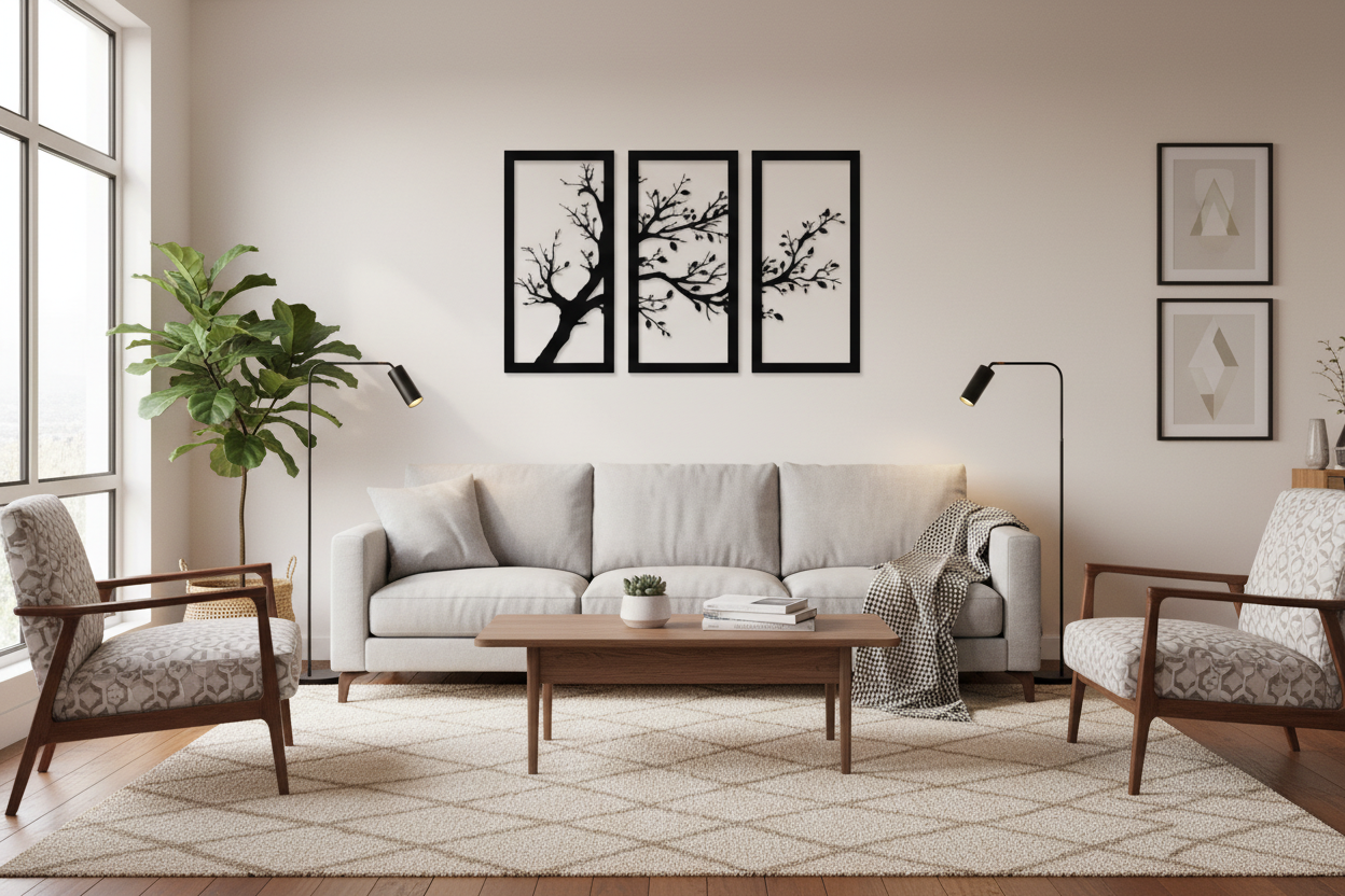 مجموعة حديقة يابانية – تصميم زهرة الكرز ثلاثية الألواح مقطوعة بالليزر من الفولاذ